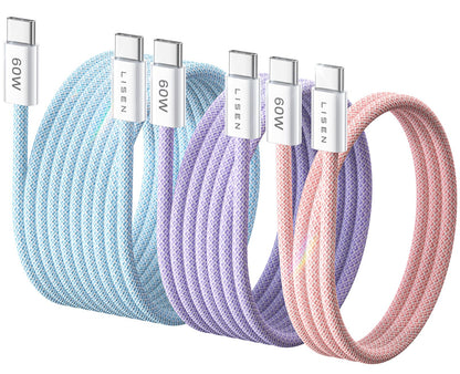 LISEN USB C Cable, 5-Pack [3.3/3.3/6.6/6.6/10FT] for iPhone 17 Charger Cord, 60W USB C to USB C Fast Charging Cable for iPhone 17 Air 16 15 Pro Max, Samsung Z Flip 7/S25/S24, Switch 2, iPad, MacBook