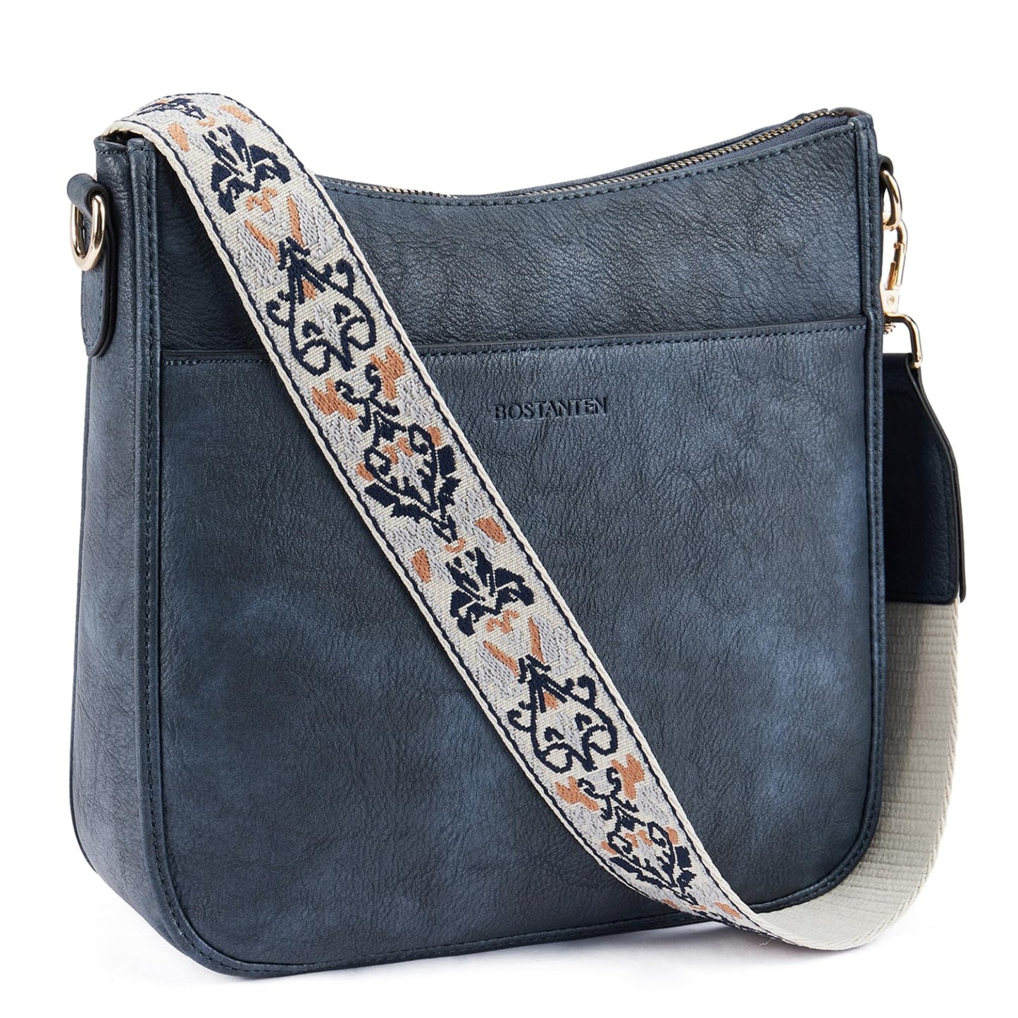 BOSTANTEN Crossbody Bags for Women Trendy Vegan Leather Hobo Purses Shoulder Handbags With Wide Shoulder Strap Navy Blue