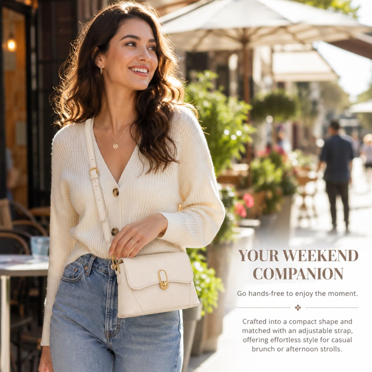 Crossbody Bag for Women Small Satchel Purse, Pebbled PU Leather Handbag with Top Handle, Adjustable Strap, Gold Turn Lock, Zip Pocket, White Everyday Shoulder Bag
