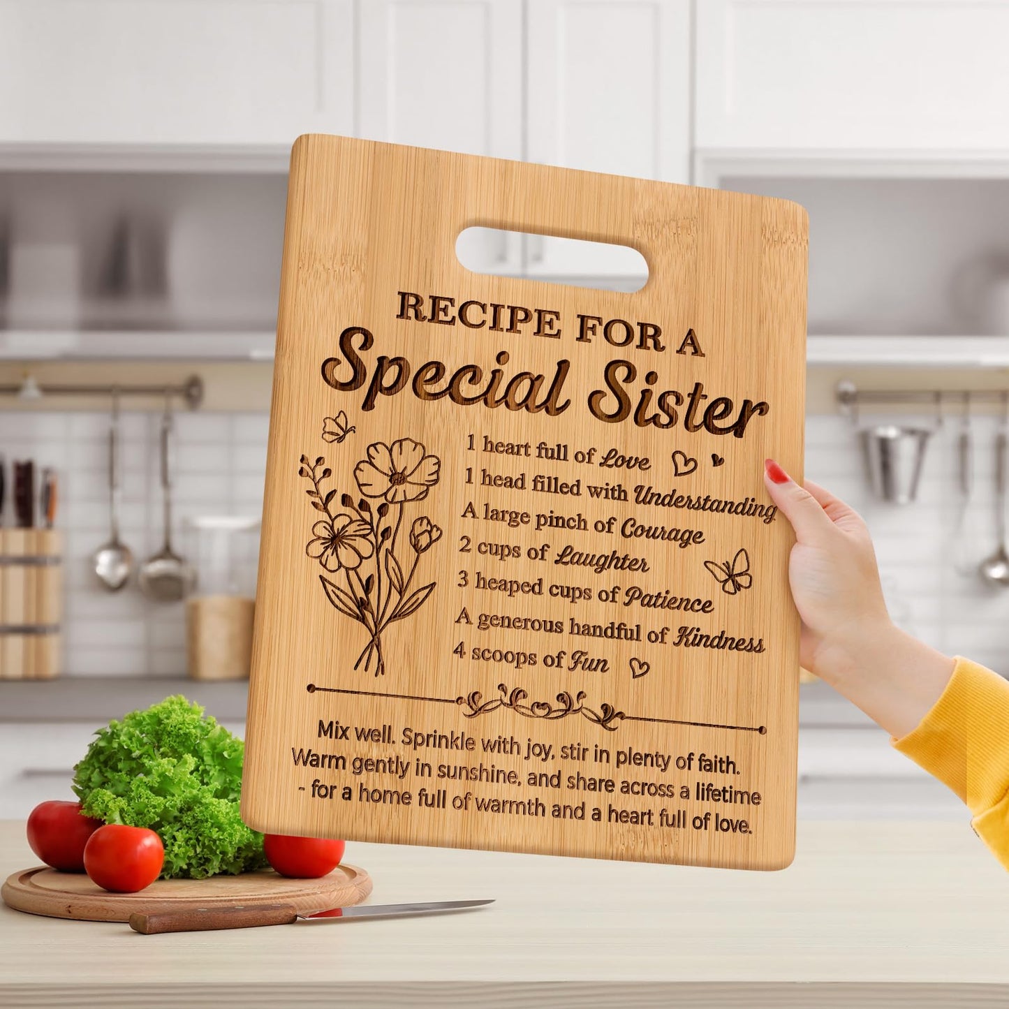 Pandasch Sister Gifts, 11x8.5inch Engraved Bamboo Cutting Board, Unique Birthday Gifts for Sister, Christmas Valentines Day Present for Sisters