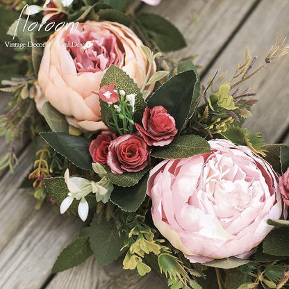 Floroom Floral Wreath, 20" Artificial Pink Peony Wreath for Front Door Decorations Wall Decor
