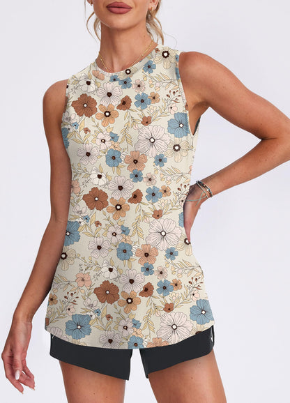 Womens Summer Tops Workout Tank Tops for Women Running Loose Fit Yoga Tops Active Floral Shirts L