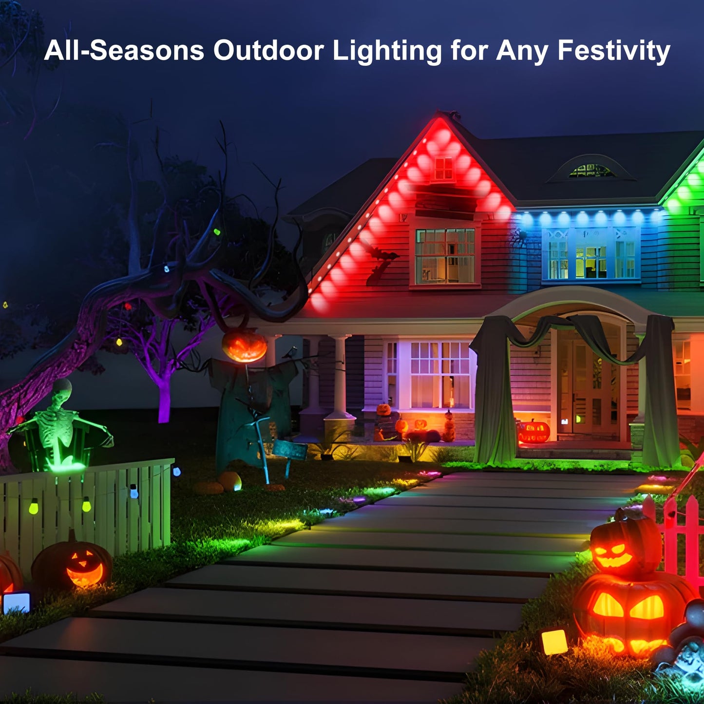 Umidkin Permanent Outdoor Lights, 100ft RGB Outdoor Christmas Lights with 72 LED Lights, IP67 Waterproof LED Eaves Lights with DIY Scene Modes for Halloween Decor, Smart APP & Remote Control