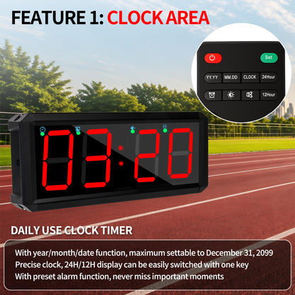BS-MIAOBO 2.1 Inch LED Gym Clock, Portable Gym Timer, Fitness Timer with Stopwatch, Multi-Mode Countdown Timer with Calendar, 12/24H Clock & Alarm, for Workout, Training, Home and Daily Use