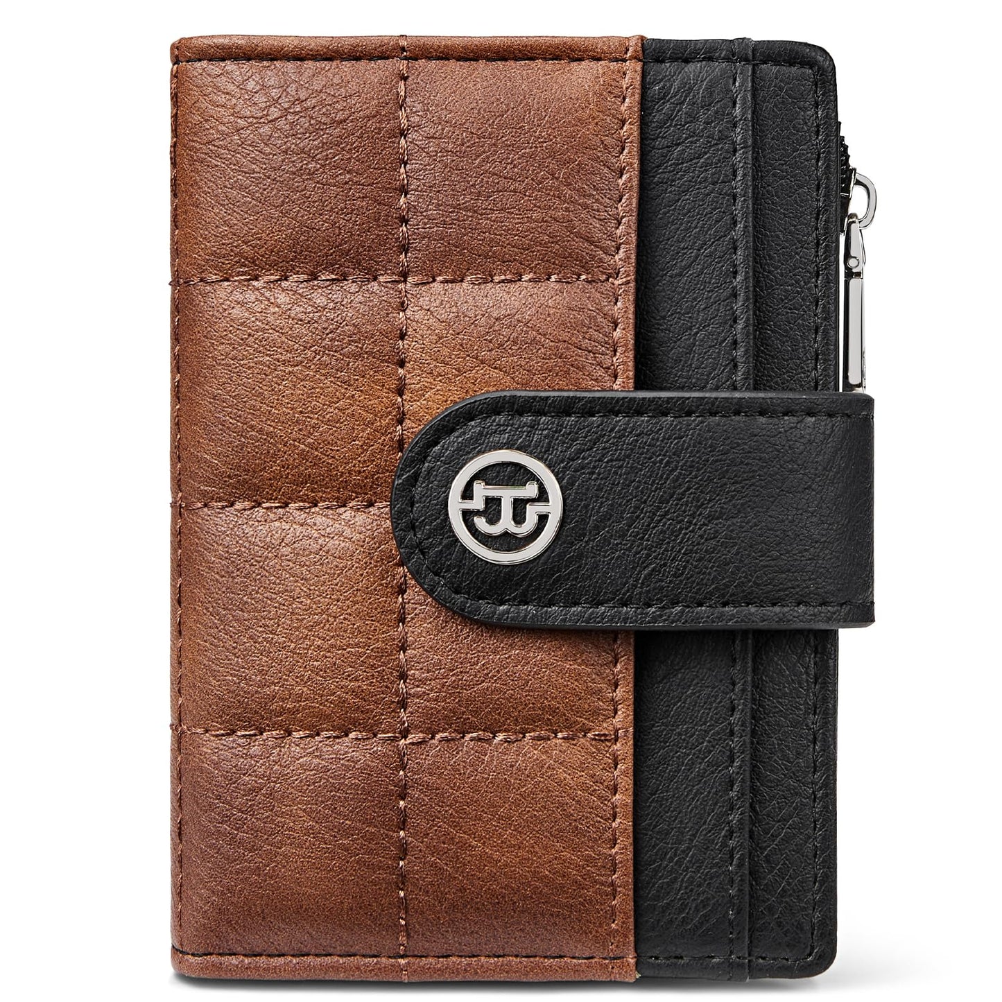BOSTANTEN Small Wallet for Women Leather RFID Blocking Card Holder Bifold Compact Wallets With Zipper Coin Pocket Black＆Brown