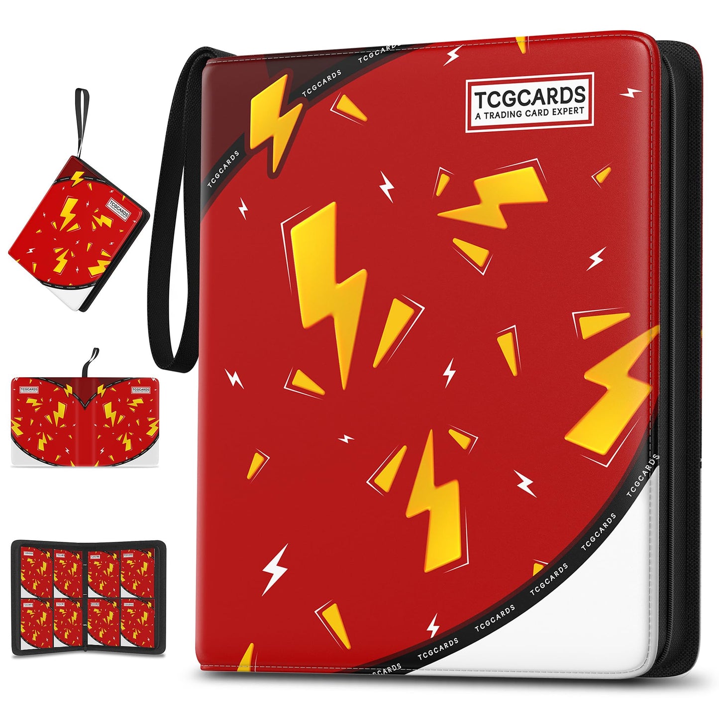 Trading Card Binder 4 Pocket,400 Pocket Card Collection Binder with 50 Removable Sleeves,PU Waterproof Top Card Book,3-Ring Zipper Collectible Trading Card Album for MTG/TCG/Card Holder Gift（Red）