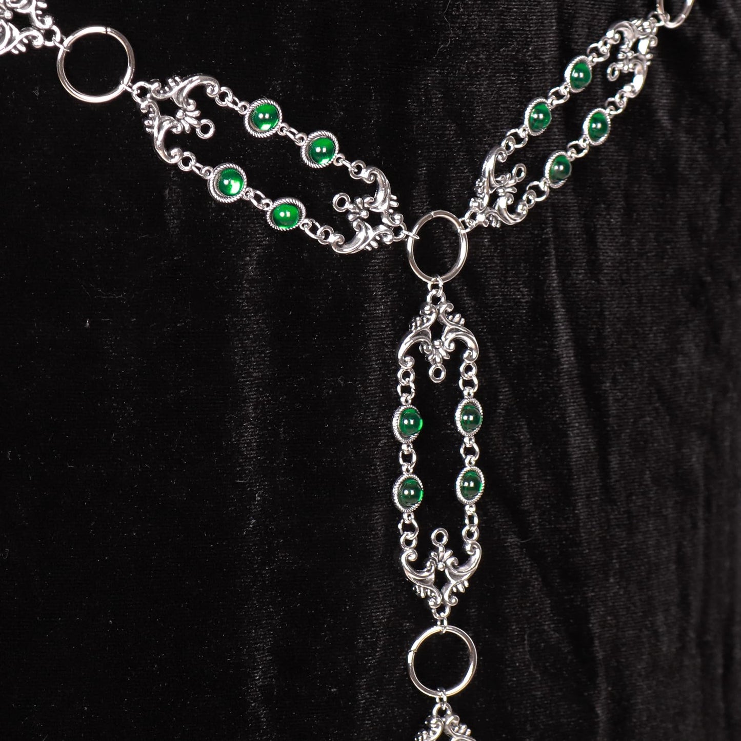 L'VOW Women Renaissance Belt Viking Witch Belt Green Waist Metal Chain Belt for Medieval Dresses