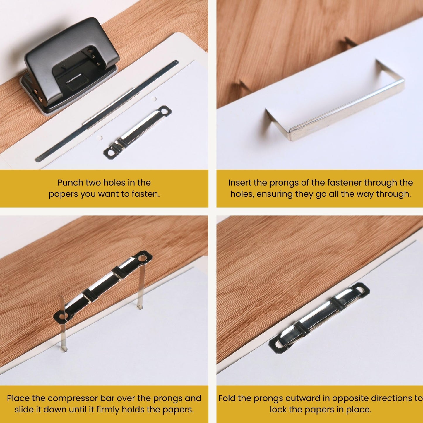 1 Inch Capacity Premium Prong Paper Fastener Complete Set, 2.75 Inch Base with Standard 2-Hole Punch for Home, Work, and School, by Olympx (50 per Box)
