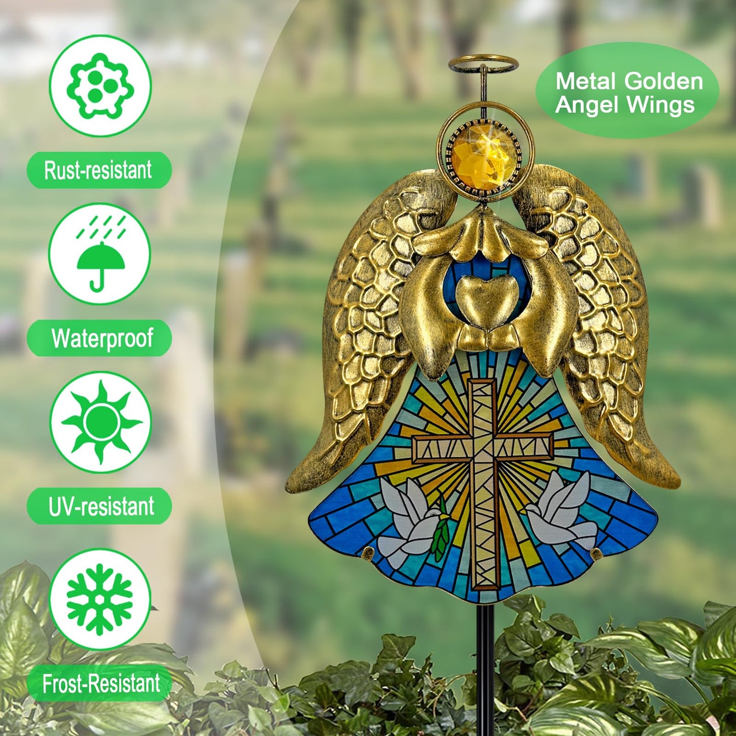 Hokfirm Solar Lights Outdoor Pathway,Metal Angel Garden Stake Pathway Light for Yard Patio Cemetery,Solar Angel Garden Decor Statue for Outside,Memorial Gifts for Women