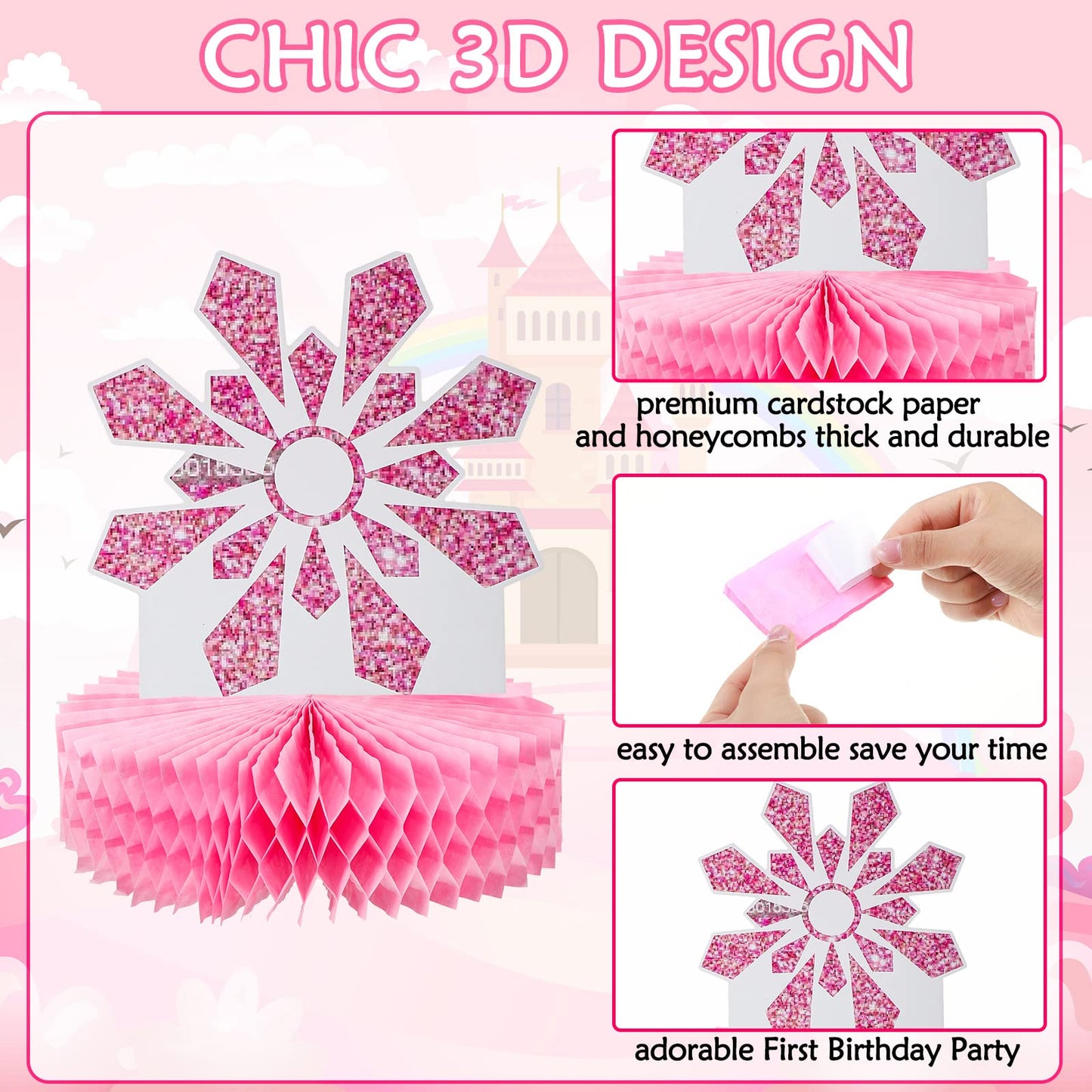 Lincia 12 Pcs Winter Onederland 1st Birthday Decorations Pink Snowflake Honeycomb Wonderland Table Centerpieces for Snowflake Birthday Party Supplies
