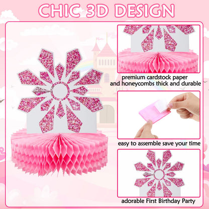 Lincia 12 Pcs Winter Onederland 1st Birthday Decorations Pink Snowflake Honeycomb Wonderland Table Centerpieces for Snowflake Birthday Party Supplies