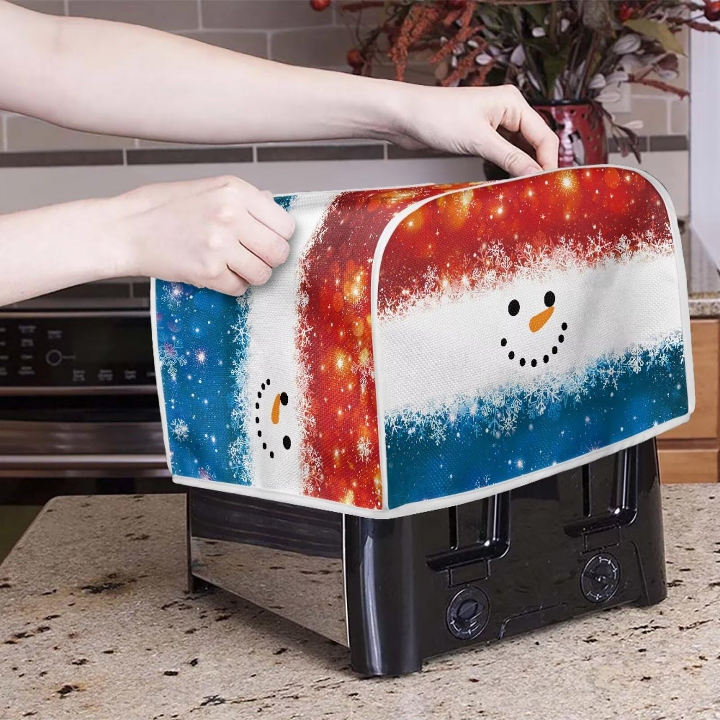 ASQVTIFE Christmas Snowman Toaster Dust Cover 4 Slice Christmas Decorations for Kitchen Cute Snowman Slice Toaster Cover Fits for Most Standard 4 Slice Toasters Gift for Mom Wife Friends