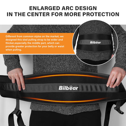 Bilbear Sled Pulling Belt,Adjustable Sled Training Waist Belt,Belt for Pulling,Weight Sled Pull Belt for Tire Pulling,Squat,Leg Muscles Strength Training,Resistance Training,Core Power Workout (Black)