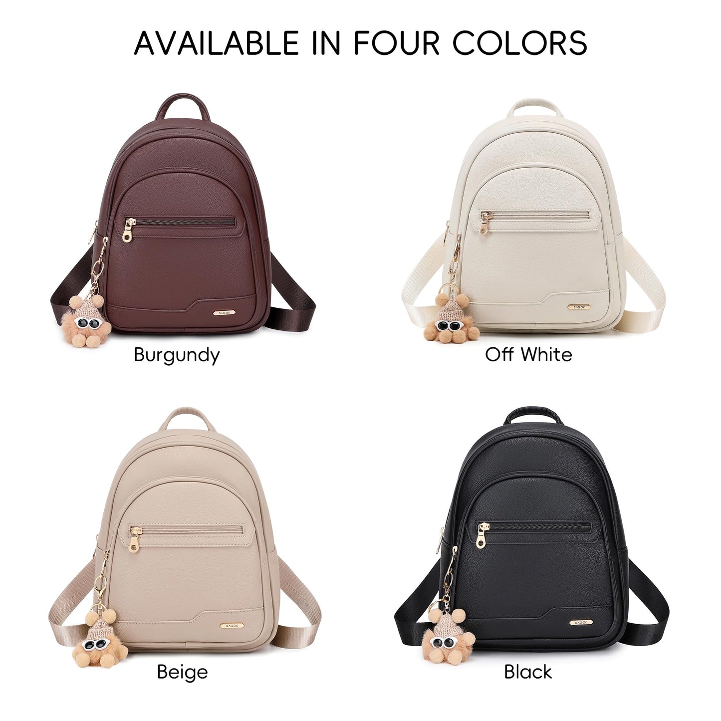 BAGOK Mini Leather Backpack Purse for Women, Small Backpack Purse with Cartoon Charm, Cute Fashion Bag for Girls