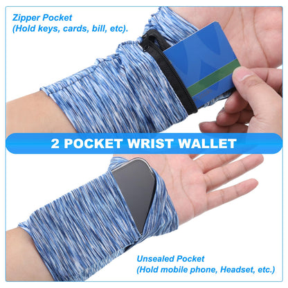 PATIKIL 6"x 4" Wrist Pouch, 2 Pcs Wrist Wallet Sports Wristband Wallet with Zipper Pocket for Running Jogging Hiking Cycling Yoga, Black
