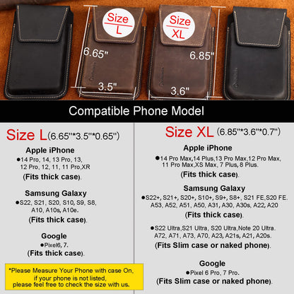 Gentlestache Leather Phone Holster for S25 S24 Ultra & Plus - Phone Holster Belt Case for iPhone 17 16 15 14 Pro Max & Plus - Magnetic Closure Belt Clip Leather Holder Pouch, XL, Black