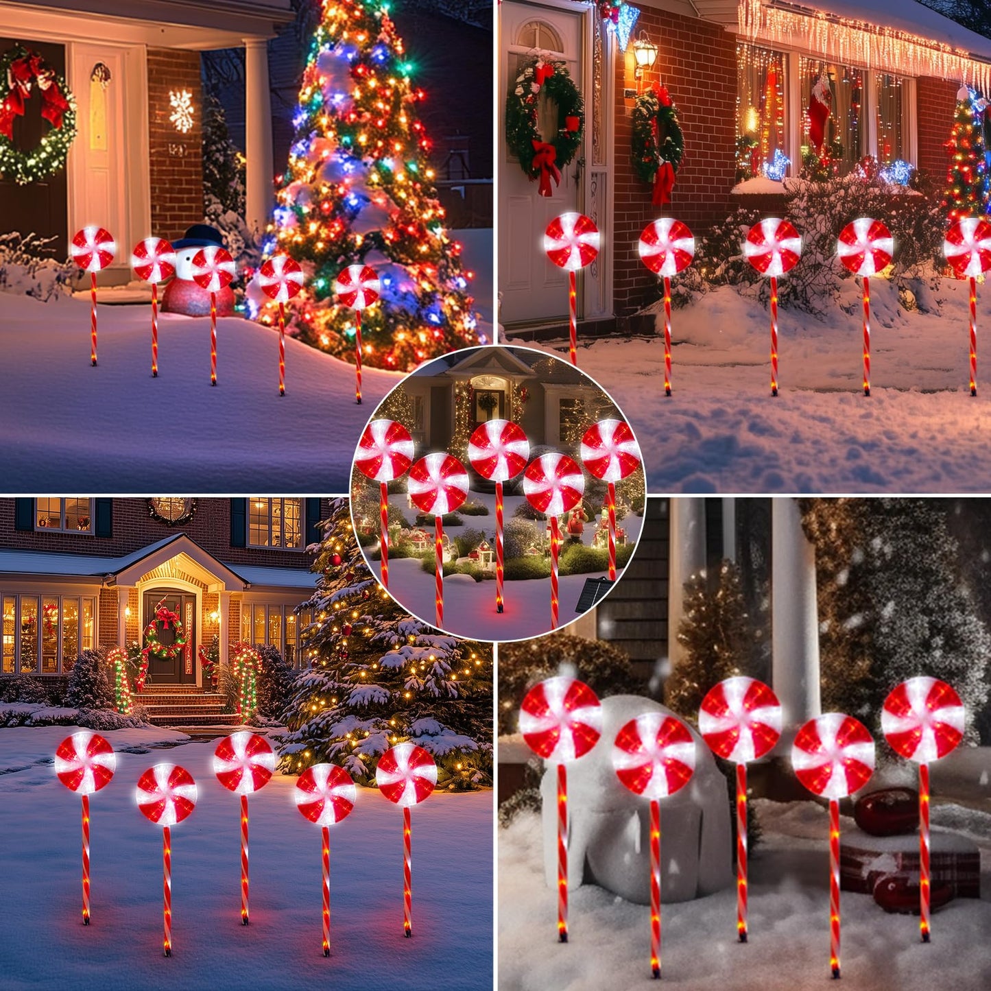 Outdoor Christmas Decorations Solar Pathway Lights, Set of 5 Lollipops Peppermint Stake Lights, 8 Modes Candy Cane Walkside Lights, Outdoor Xmas Decoration for Walkway,Yard (5PCS-Red)