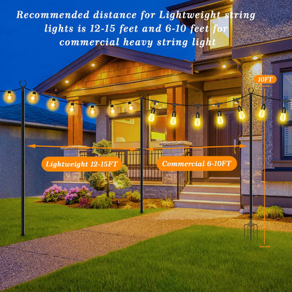 Mutovlin 2 Pack String Light Poles,10 Ft Light Poles for Outside String Lights,Outdoor Lights Pole with Fork,Metal Poles Stand for Patio Deck Backyard