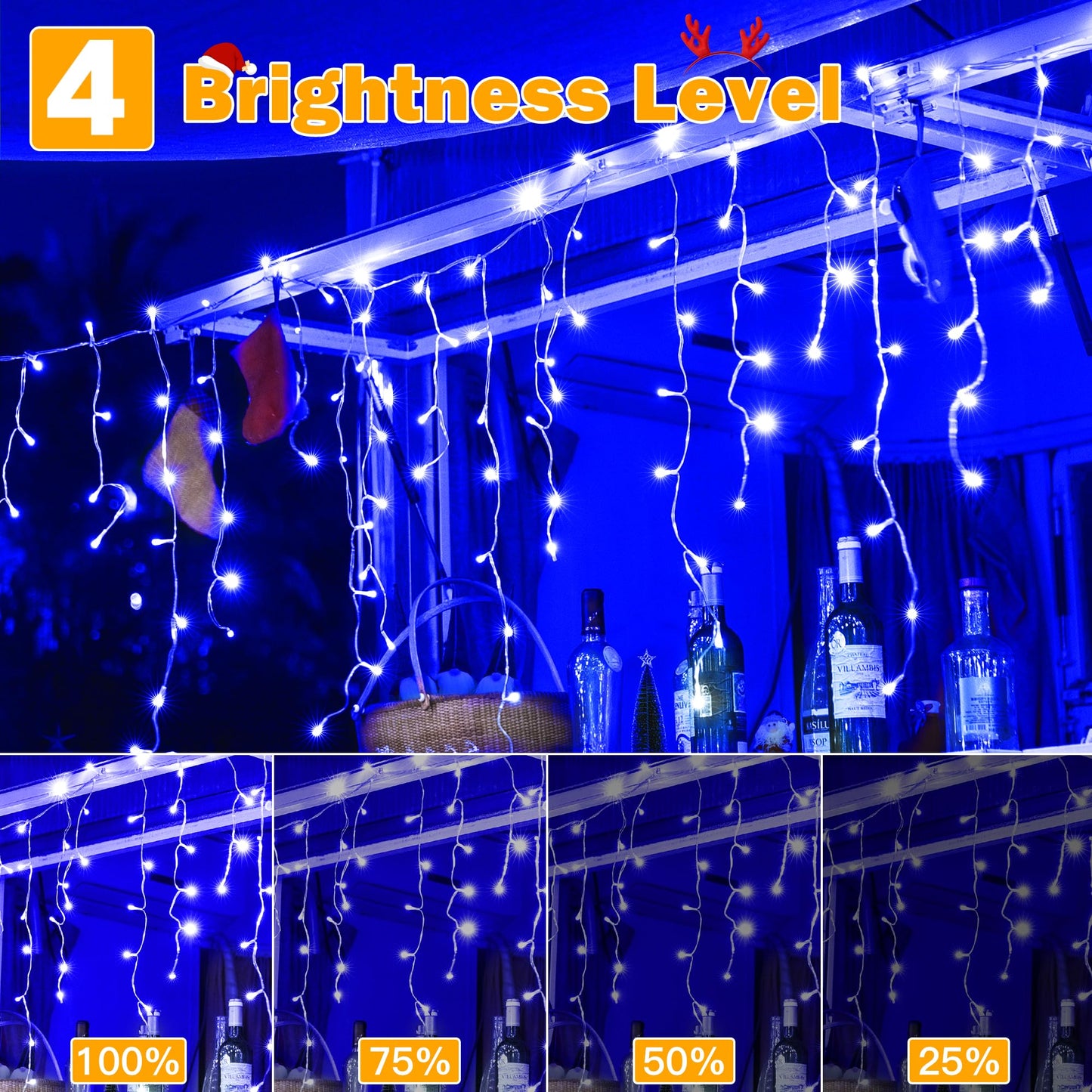 Ollny Icicle Lights for Outside 720LED 60FT, Blue Christmas Lights with Remote 8 Modes Dimmable, Waterproof Connectable Timer Hanging Light for House Outdoor Yard Indoor Decorations