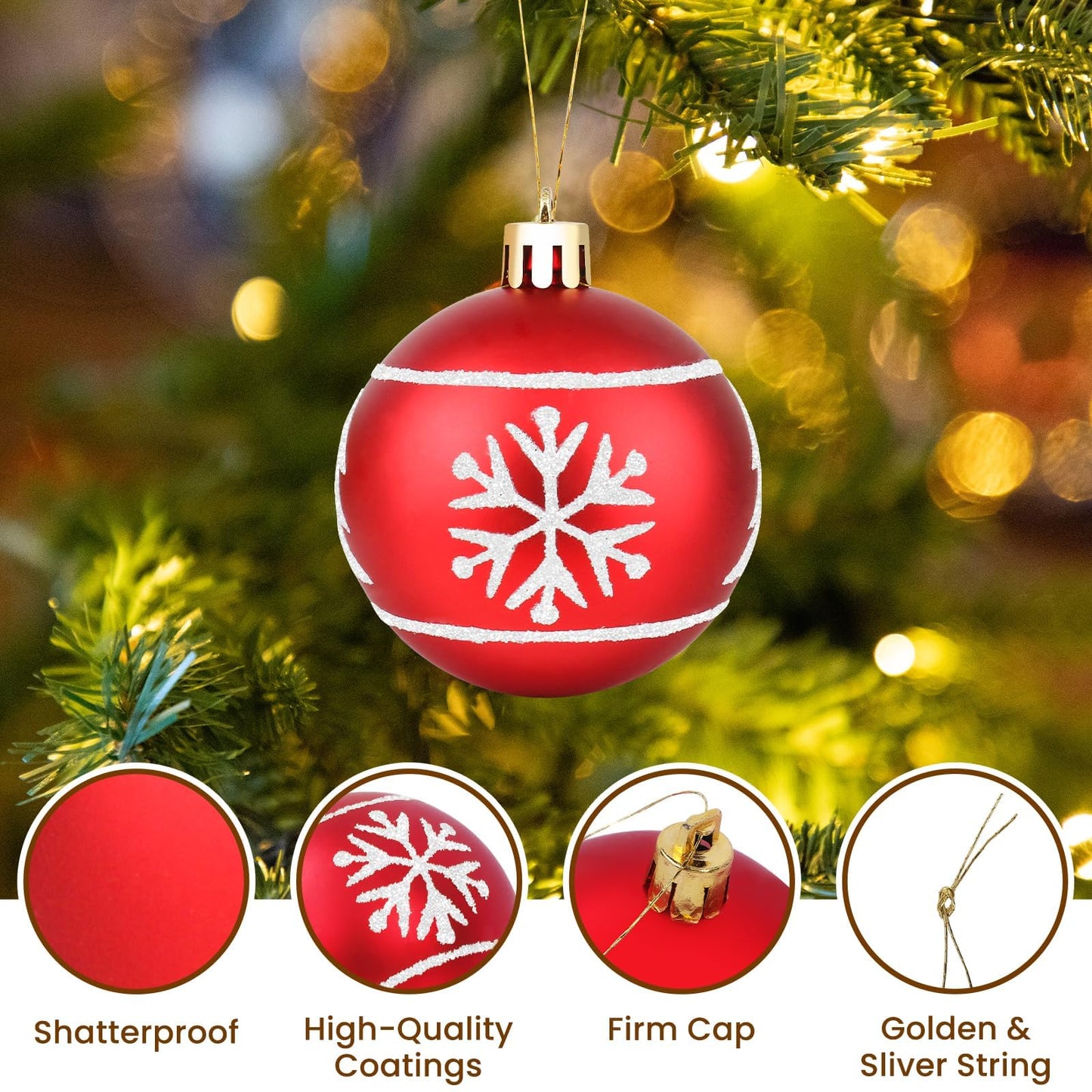 FestiveBliss Christmas Ornaments 71 Count, Christmas Balls, Christmas Decorations for Tree, 23, Shatterproof Christmas Ornaments, Red and White Ornaments, Plastic Ornaments
