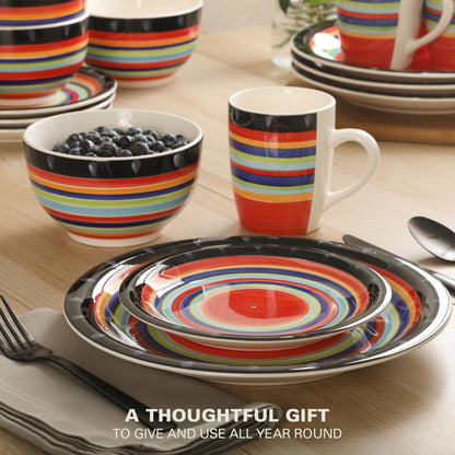 Gibson Home Queenslane 16 Piece Double Bowl Plates and Bowls Dinnerware Sets - Matte Blue