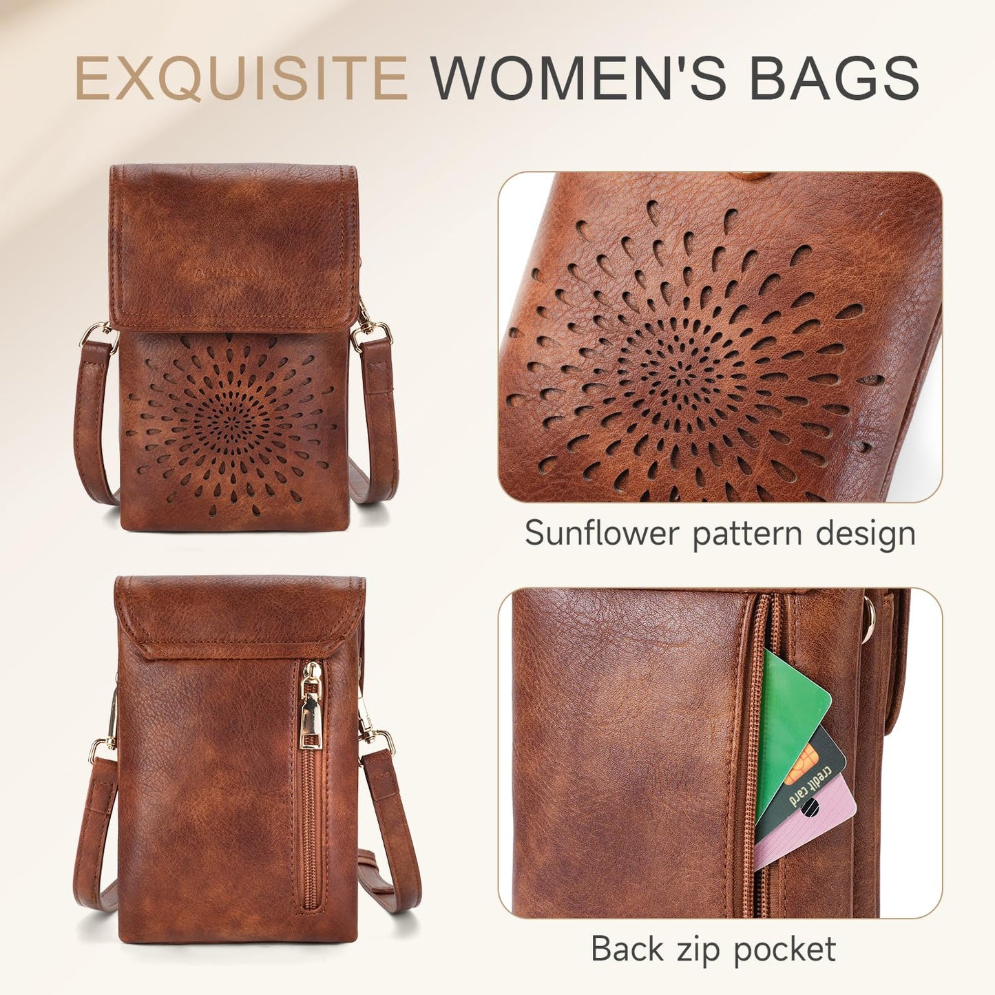 APHISON Small Crossbody Bags for Women Trendy, Leather Crossbody Phone Purses Handbags with Adjustable Strap