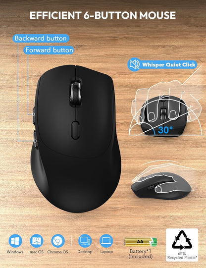 Wireless Keyboard and Mouse Combo, 2.4G Lag-Free Keyboard Set with Ergonomic Wrist Rest, Phone Holder, Silent Keyboard Cordless Set for Computer, Batteries Included, Laptop, PC, Mac, Windows -SABLUTE