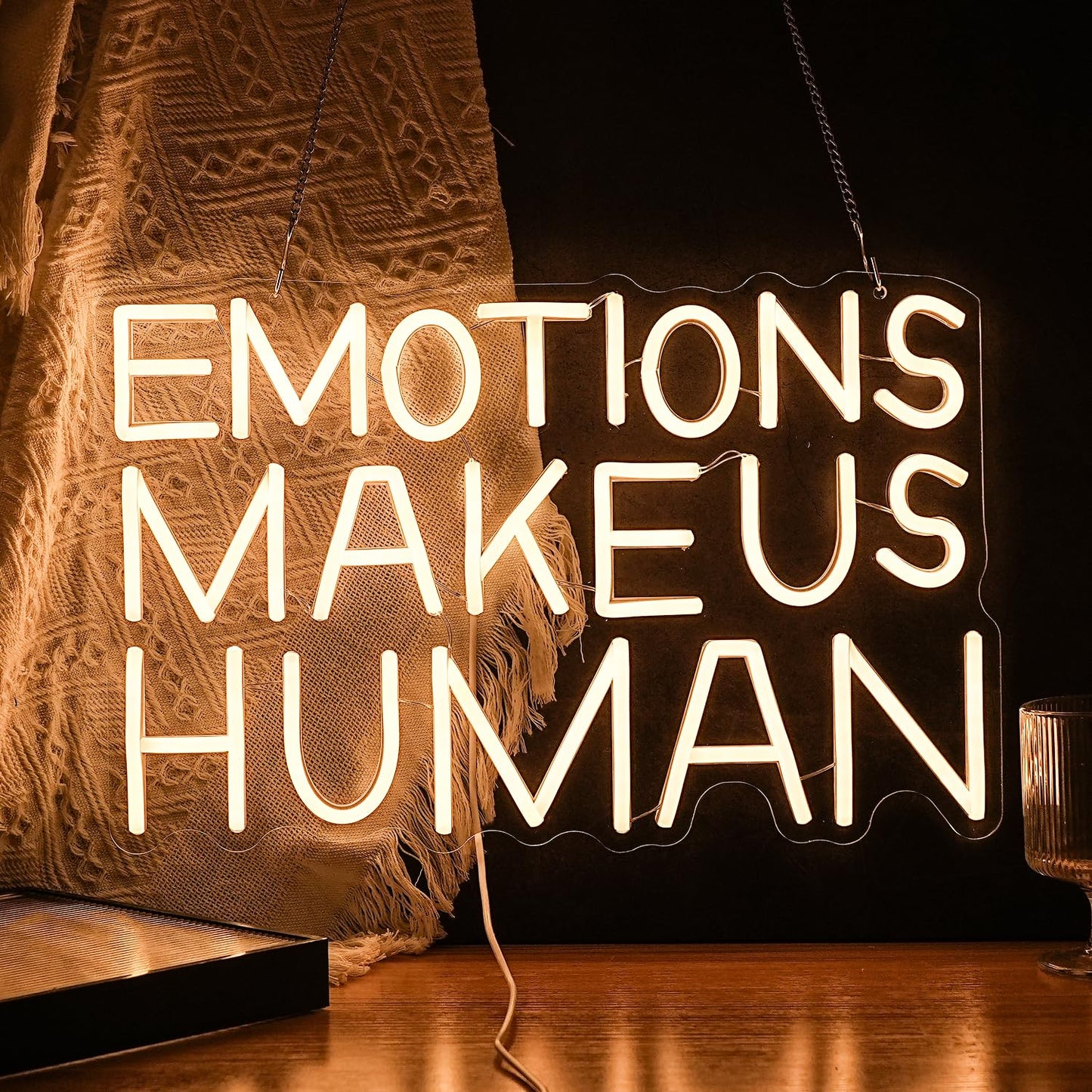 JLEWUINH Emotions Make Us Human Neon Sign Dimmable Switch Neon Signs for Wall Decor USB Warm White Led Light Up Signs for Home Museum Bar(16.5”*10.6”)