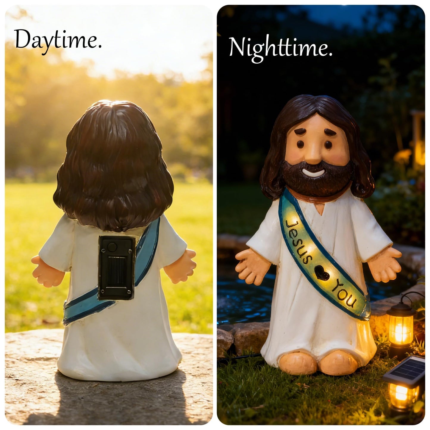 LIULO TOOL Jesus Love You Solar Lighted Figurine, 10.4 Inch Resin Religious Christian Statue, Glowing Christian Gifts for Indoor Home and Outdoor Garden Decorations, Gift for Mom Grandma