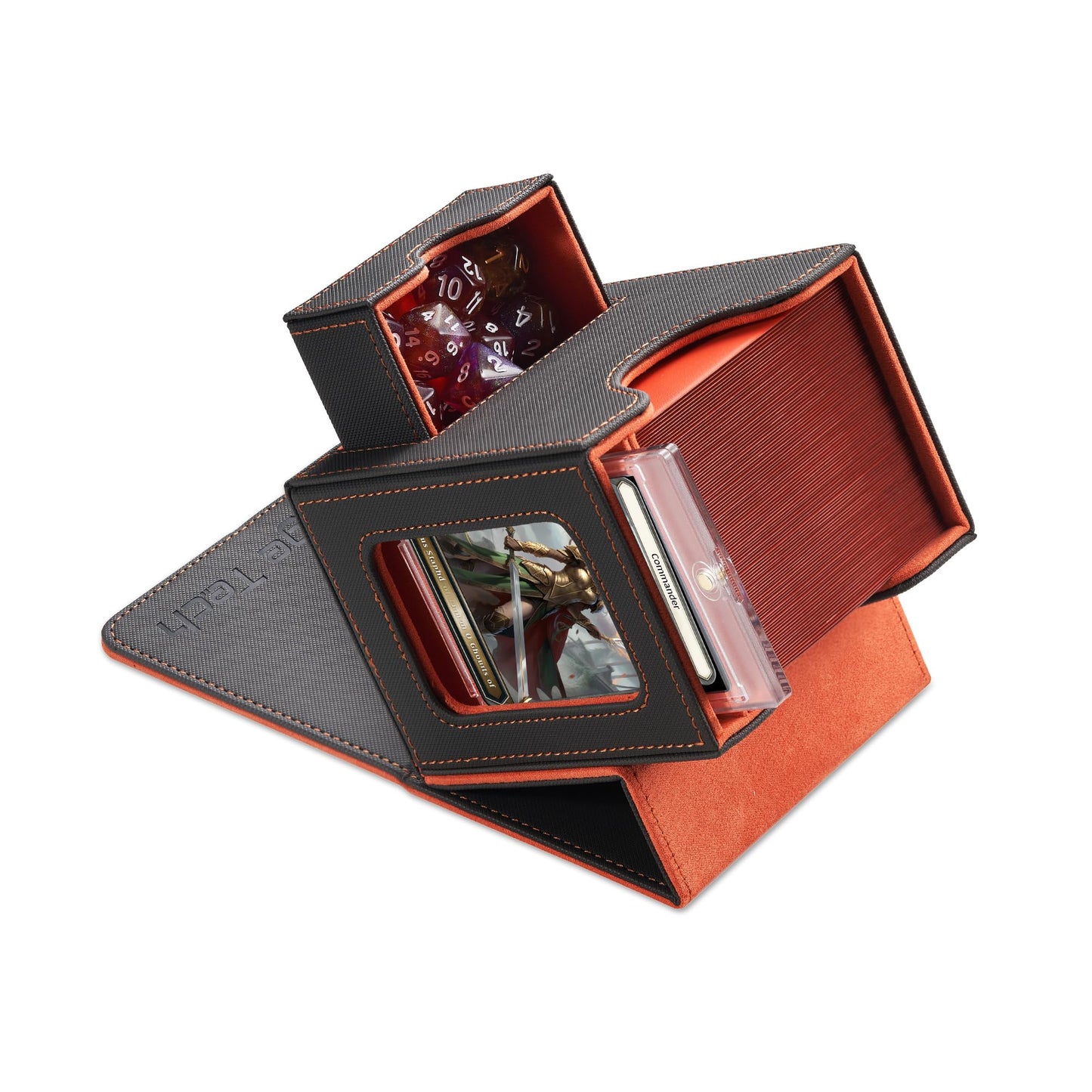 Mage Tech Card Deck Box for MTG Commander - Patented Design, Commander Display, Fits 100 Double-Sleeved Cards, 35pt Card Brick & Dice Tray - Blue/Green
