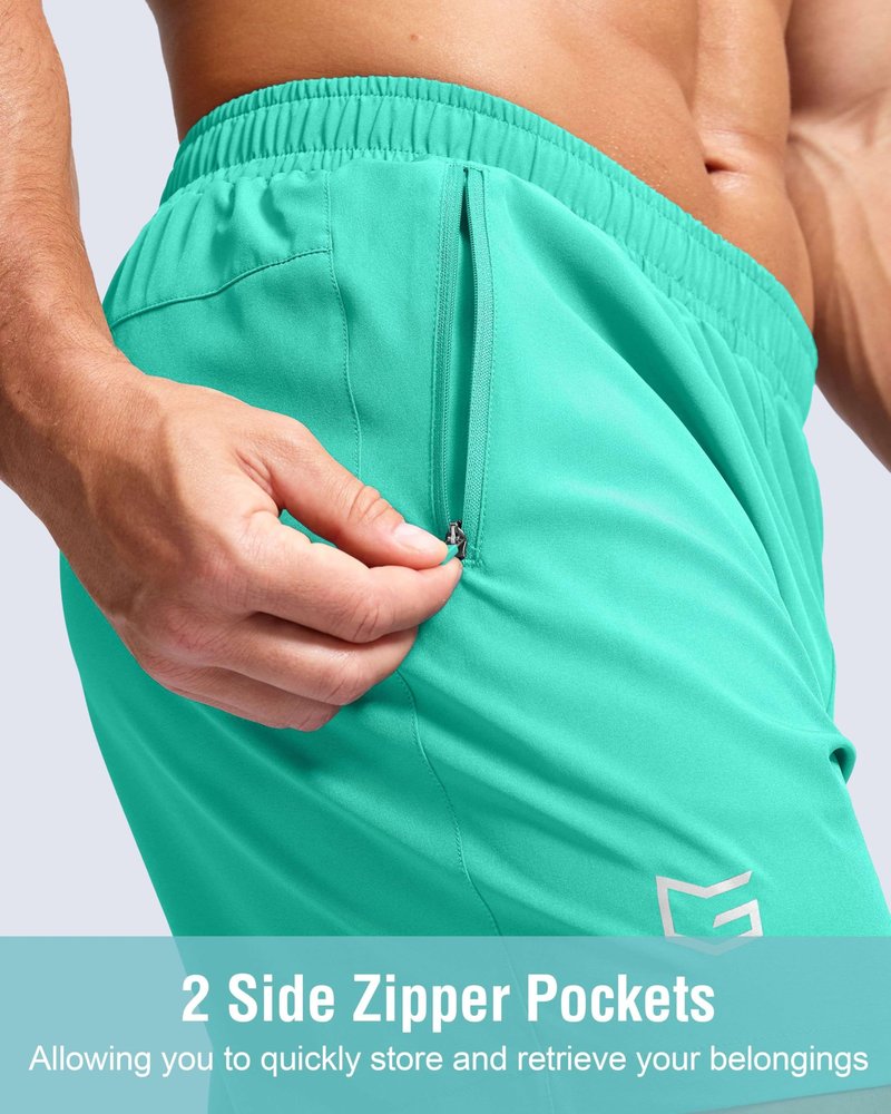 G Gradual Men's Athletic Running Shorts with Zipper Pockets Quick Dry 7"/ 5"/ 9" Workout Gym Shorts for Basketball Hiking(Light Green,7M)