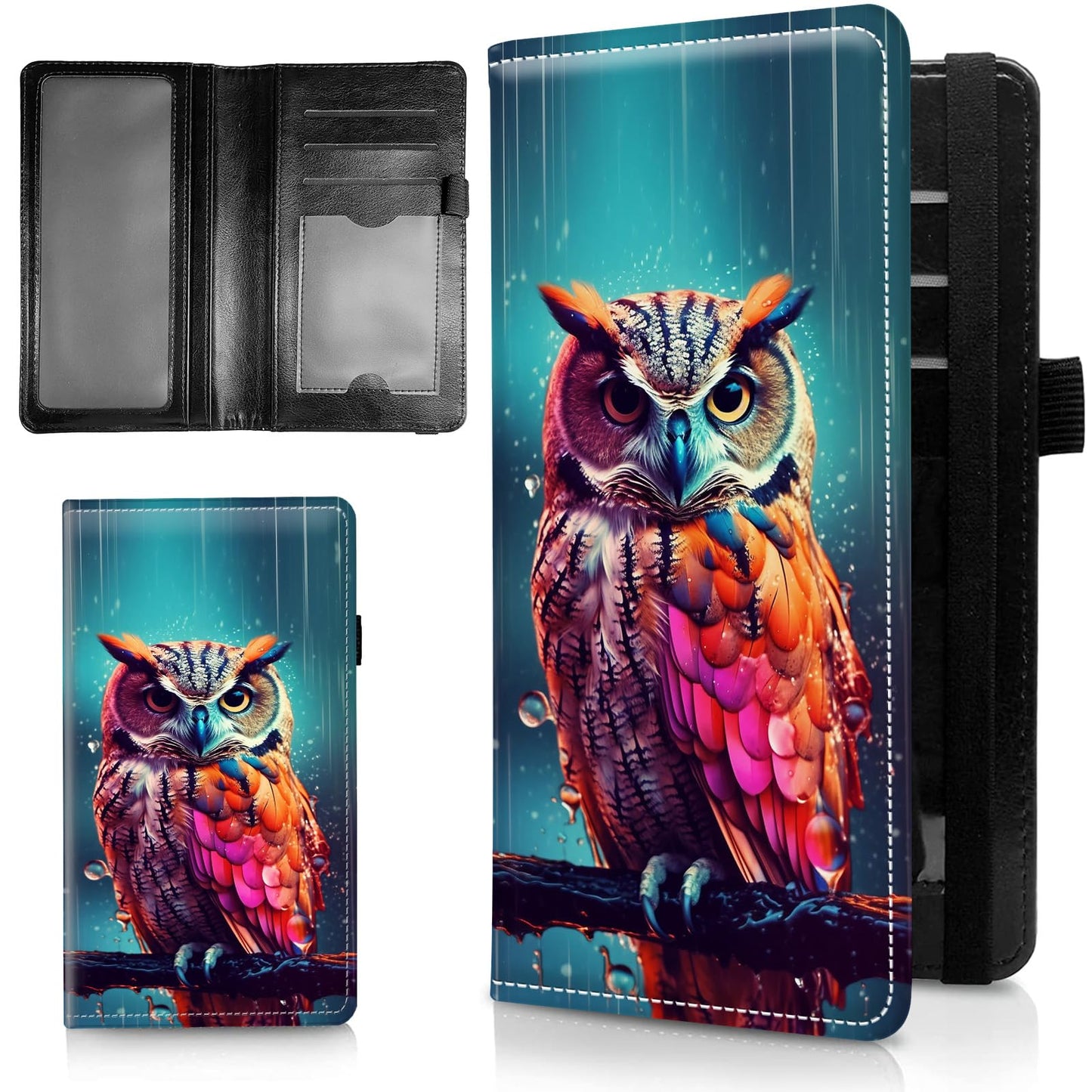 WZCJDHMJ Leather Checkbook Covers for Personal Checkbook Check book Holder Cover Wallets for Women Men,RFID-Blocking Slim Checkbook Cover for Duplicate Checks with Elastic Strap,Colorful Owl
