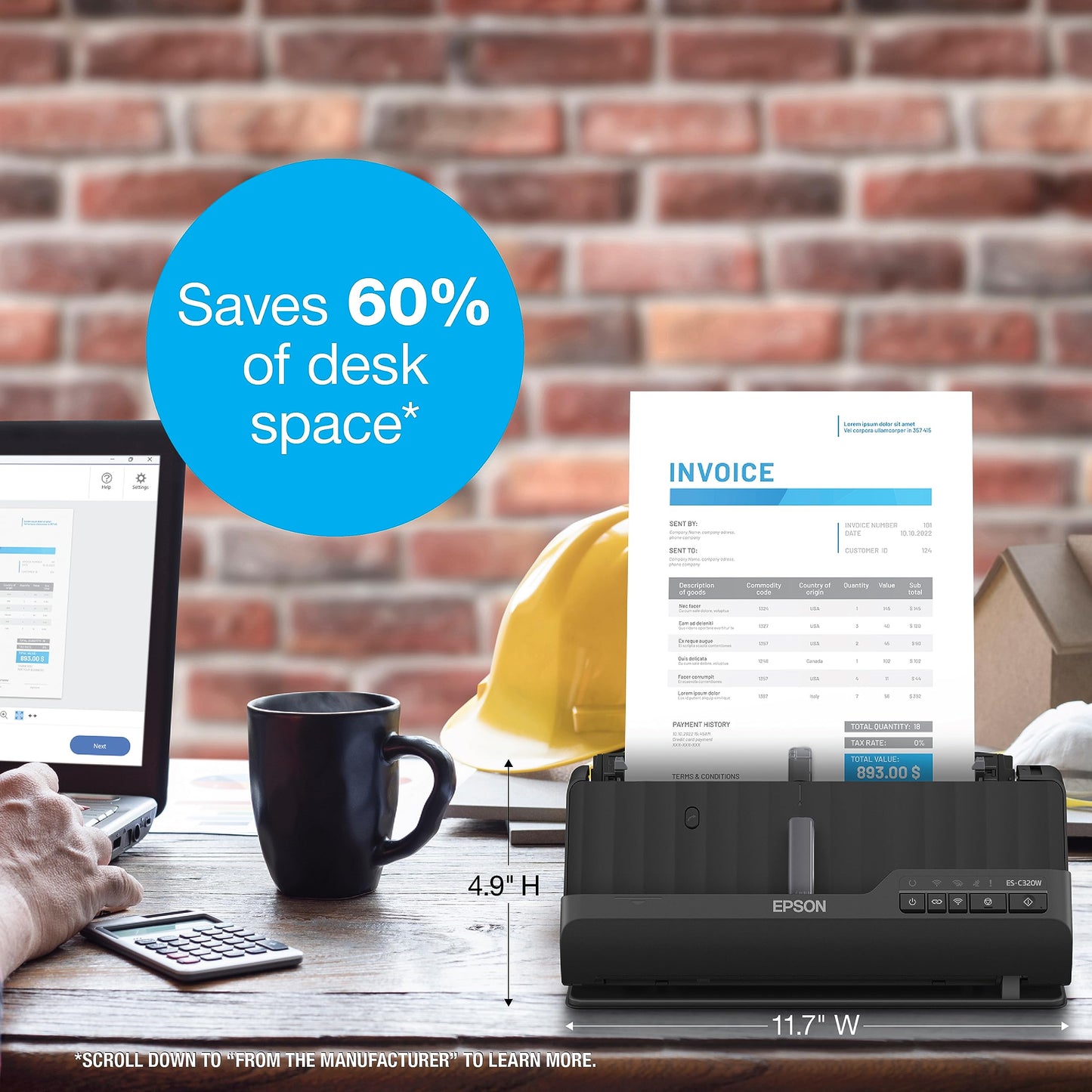 Epson Workforce ES-C320W - Wireless Compact Desktop Document Scanner - 2-Sided Scanning Auto Doc Feeder - Can Scan Paper and Cards - Black