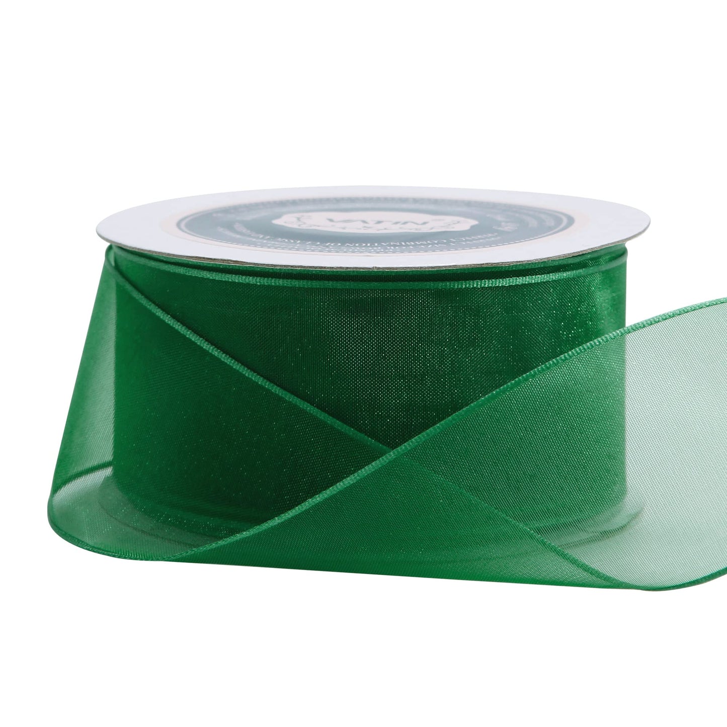 VATIN Forest Green Organza Wired Ribbon, 1-1/2" Green Sheer Ribbon with Metallic Edge for Christmas Tree Decoration Gift Wrapping Wedding Crafts -25 Yards