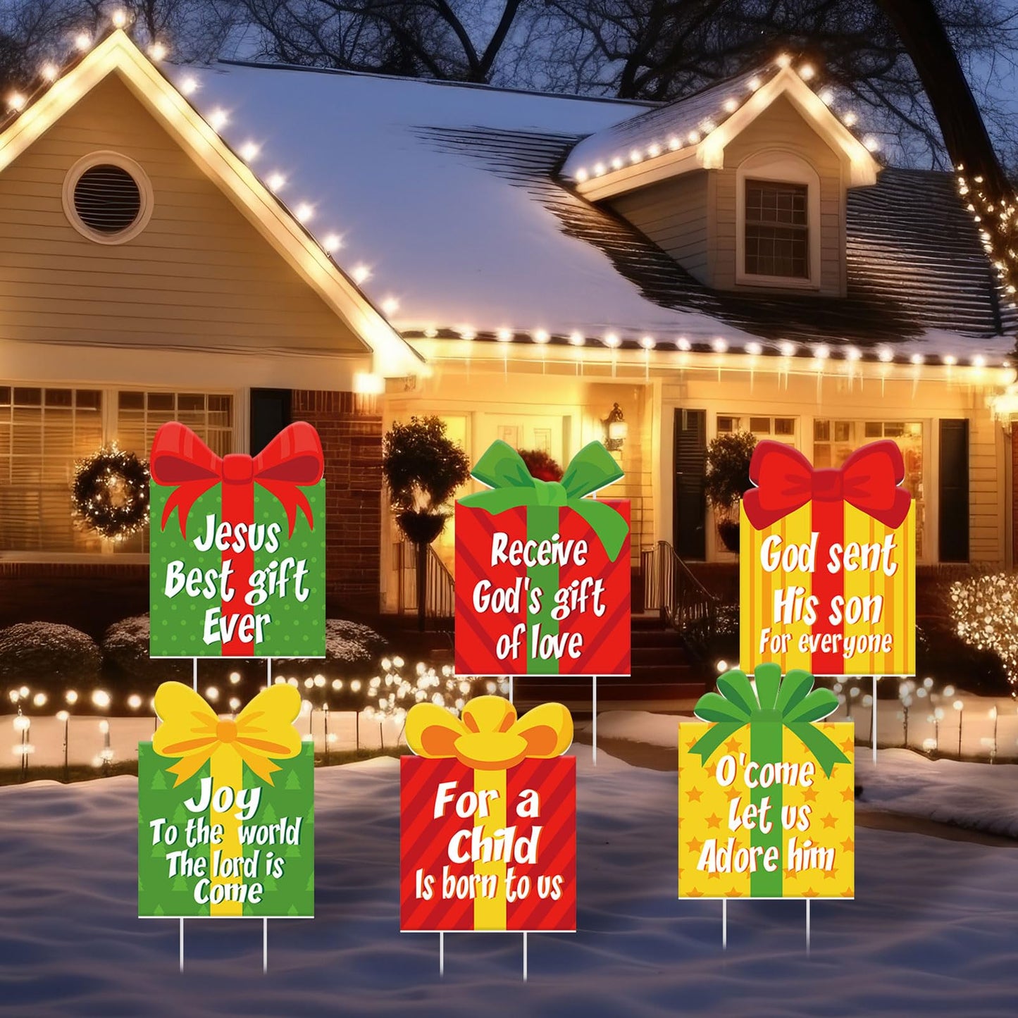 Suzile 8 Pcs Christmas Nativity Yard Signs with Stakes - Religious Gift Box Decorations - Jesus Is the Reason Lawn Ornament Sign for Church, Home, Inside & Outdoor Decoration