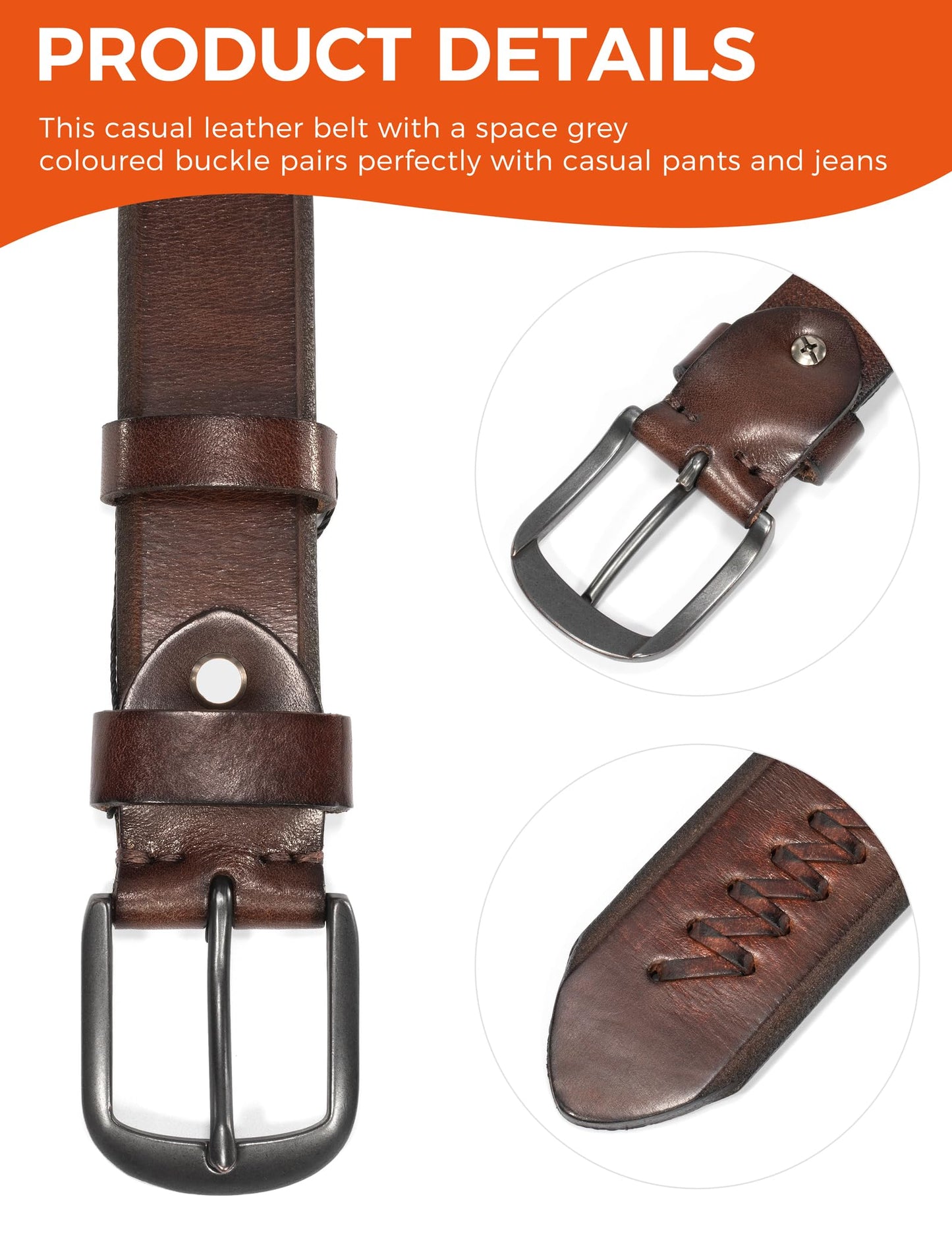 TYWestyles 1.3“ Women's Casual Leather Belt with Metal Buckle (Dark-Brown, M (Fits Waist 32-34))