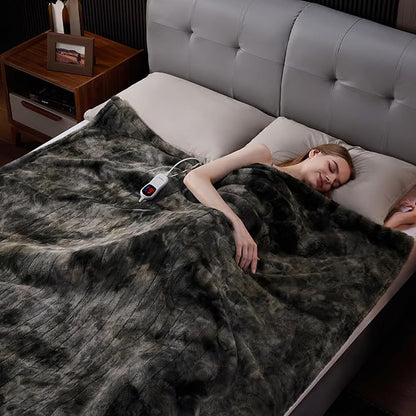 Guohaoi Heated Blanket Electric Throw, Soft Faux Rabbit Fur Electric Blanket with 10 Heating Levels 5 Sitting Timer Auto Off, Cozy Warm Heating Blankets, Machine Washable(50"×60" Dark Grey)