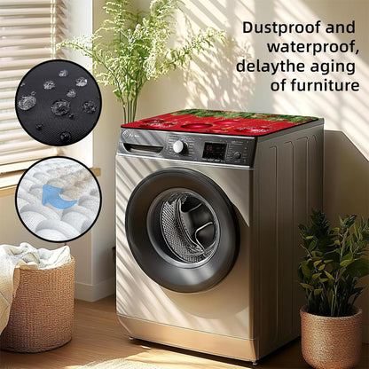 Christmas Fir Twigs and Red Balls Washer and Dryer Covers For The Top, Non-slip Fast Drying Absorbent Dryer Top Protector Mat for Kitchen Laundry Room Decor,23.6"x19.7"