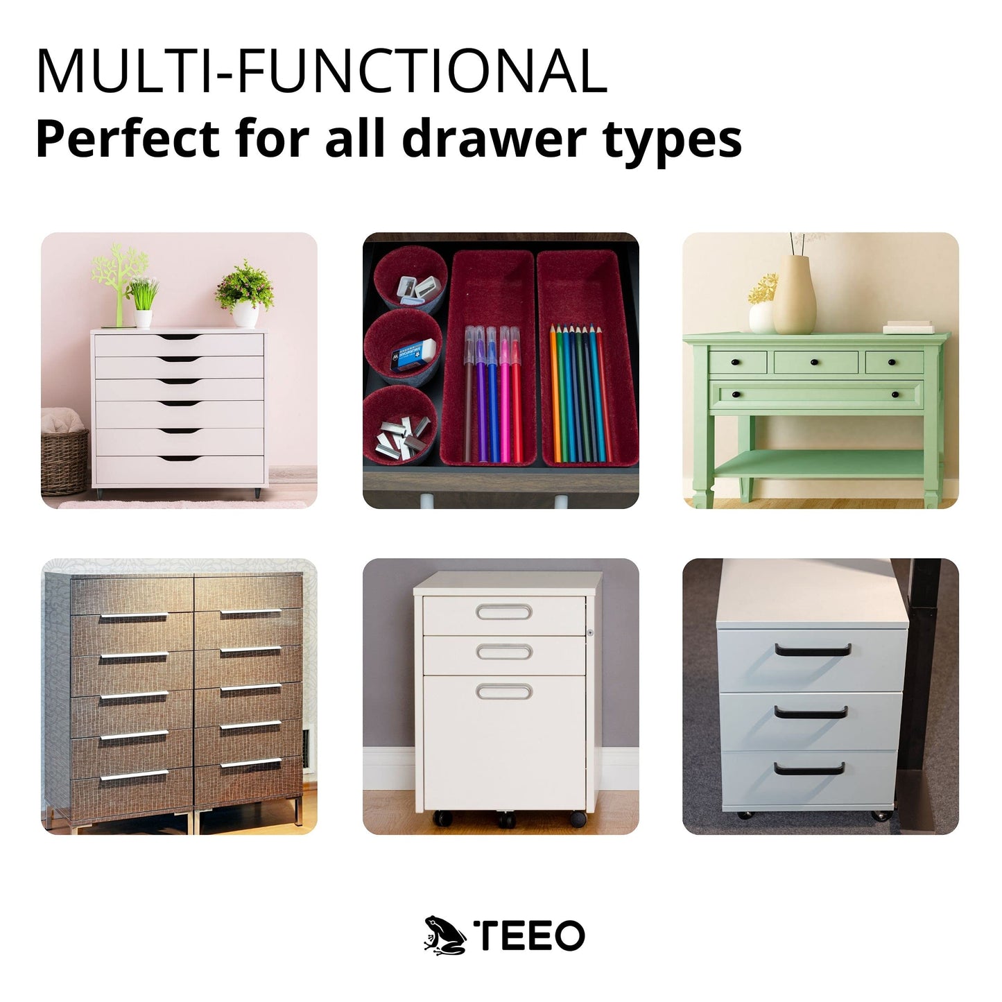 Teeo - Drawer Organizers - Office Supply Organizer - Desktop Drawers - Organizing Containers - Jewelry Tray Makeup Storage Home Dividers Compartment Desk Caddy Cosmetic Bins - Pack of 9, Burgundy