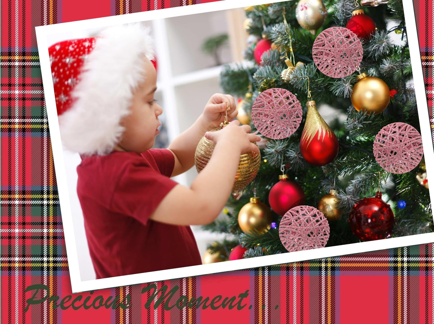 Christmas Traditions 4 inch Pink Glittered Rattan Ball Ornaments Hanging Tree Decorations (Set of 6) (Pink)