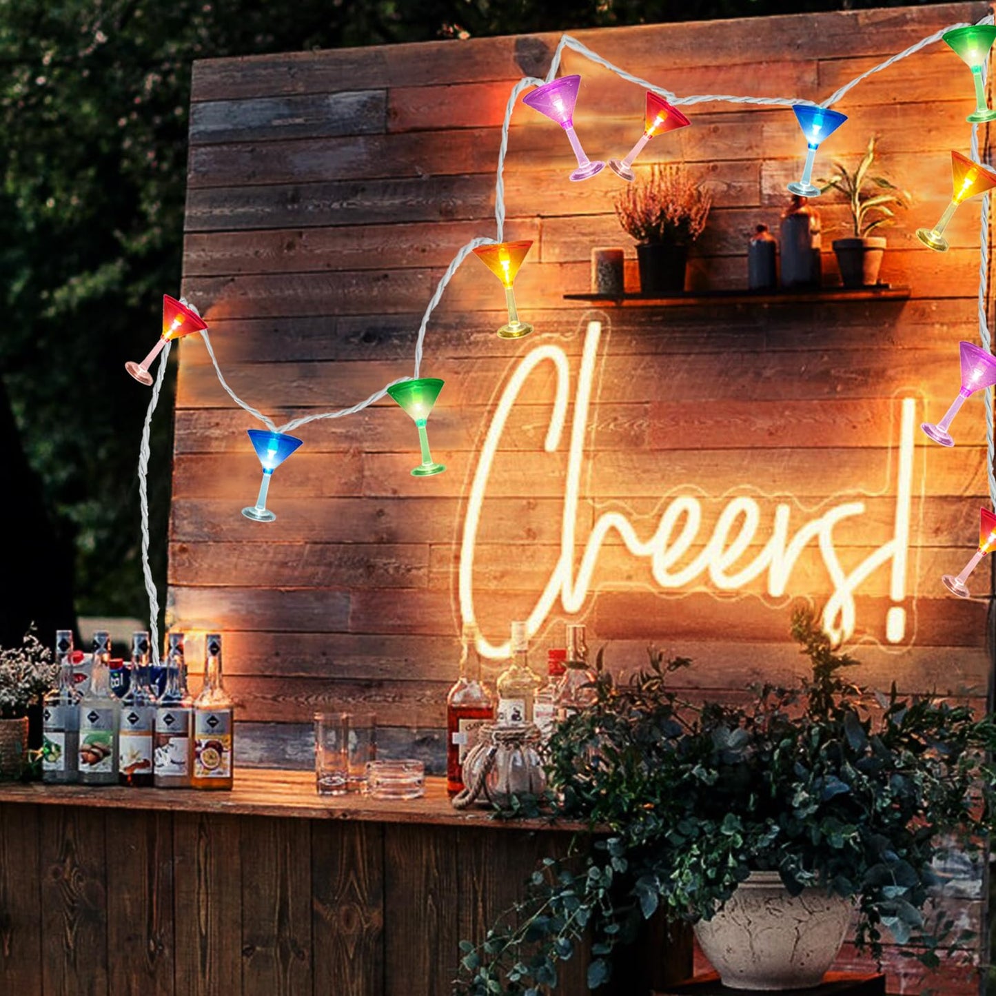 SUNSGNE LED Summer Decorative Indoor String Lights, 8.5ft Margarita Cup Hanging String Lights, Plug in Warm White Fairy Light String for Outdoor Party Birthday Holiday Bistro Bar Decorations