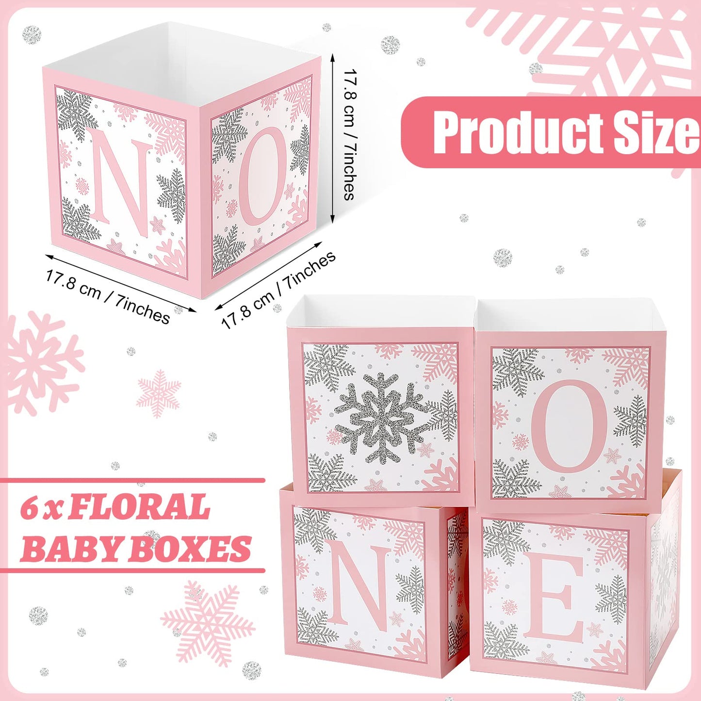 6 Pcs Winter Onederland Snowflake 1st Birthday Decorations Girl Boy Baby Shower Centerpiece One Flower Boxes for 1st First Birthday Decorations Baby Block Centerpieces for Tables