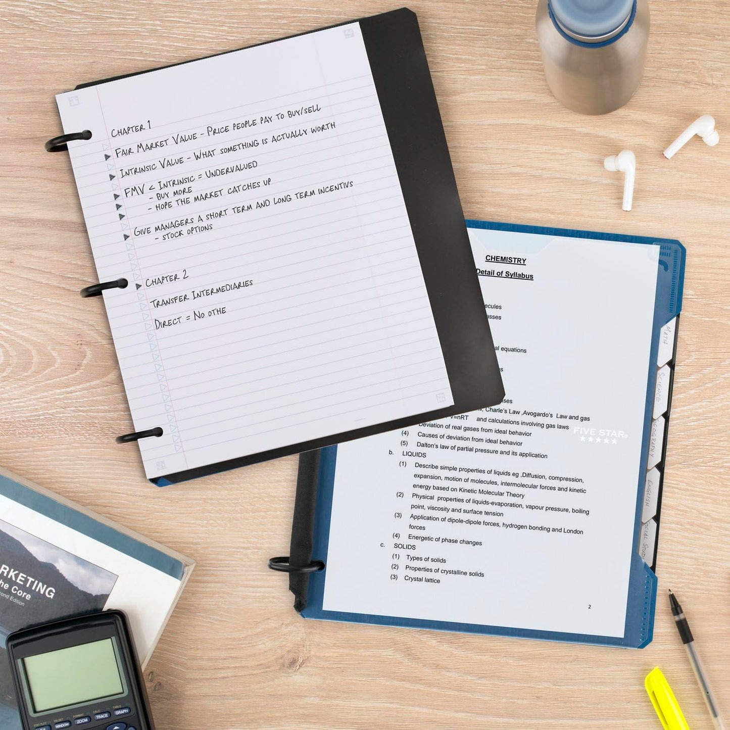 Five Star Flex Refillable Notebook + Study App, 1 Inch Binder with Customizable Cover, College Ruled Notebook and 3 Ring Binder, Hybrid NoteBinder, 200 Sheet Capacity, Color Will Vary (29326)