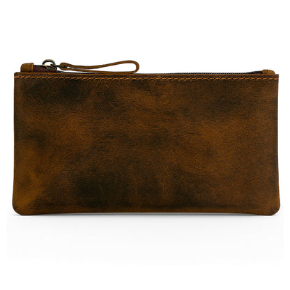 TheAntiq Leather Pencil Pouch, Currency Pouch, Leather Pencil Case, Zippered Pouch Paper Money, Pen Case, Pen & Marker Case, Pencil Case For Artists & Professionals (Brown)