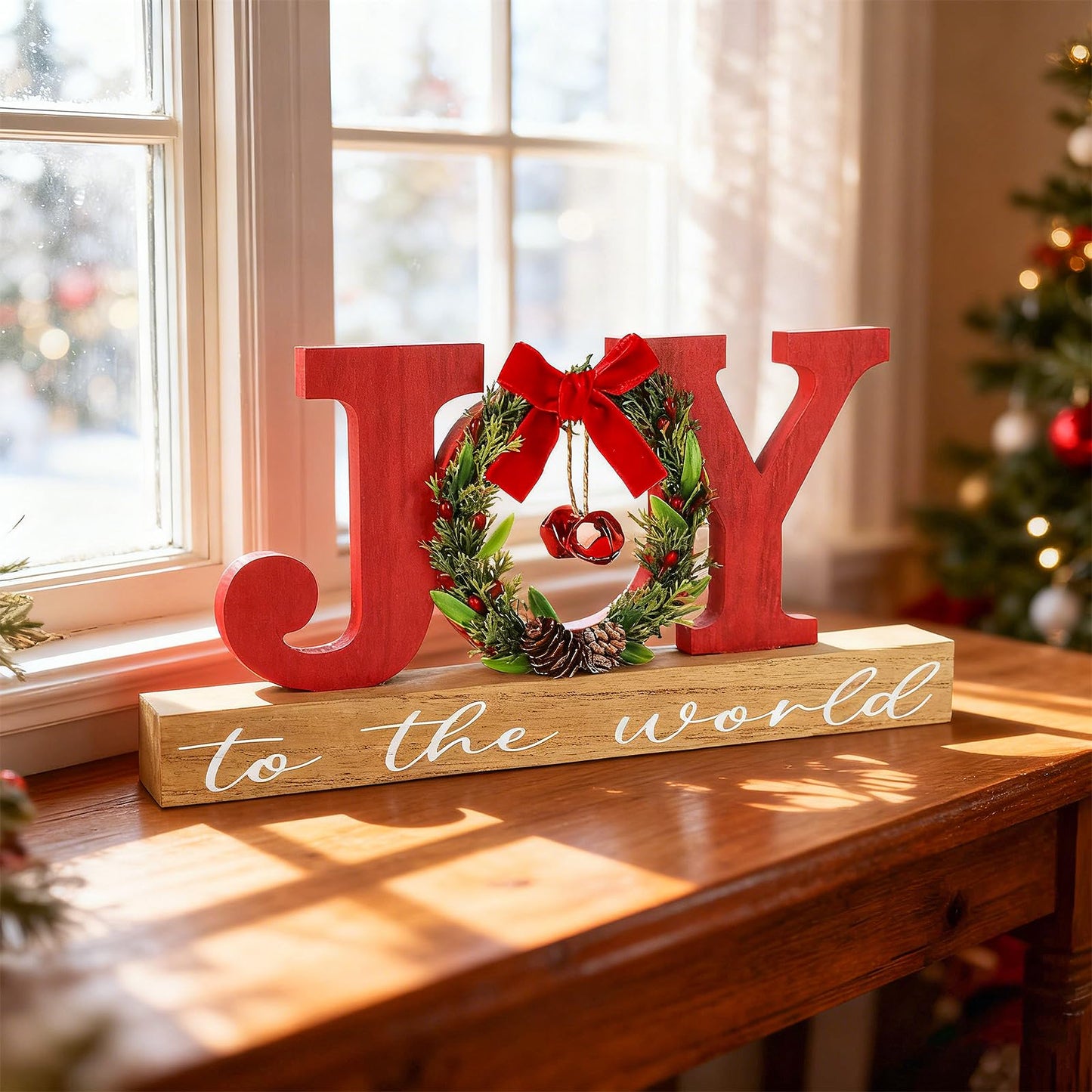 Christmas Wooden Joy Sign Decor,Christmas Tiered Tray Tabletop Decorations Indoor,Freestanding Xmas Joy Sign Table Centerpiece for Office Desk Shelf Holiday Home Party Mantel Gift Winter Rustic