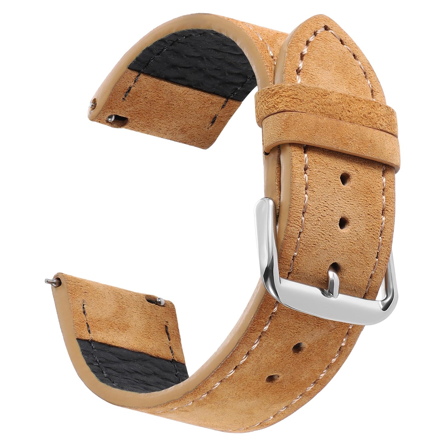 JUNGHELE Suede Leather watch bands for men and women, Quick Release leather watch strap with Silver Buckle watch leather strap,Yellow-brown 22mm watch band WBG0206