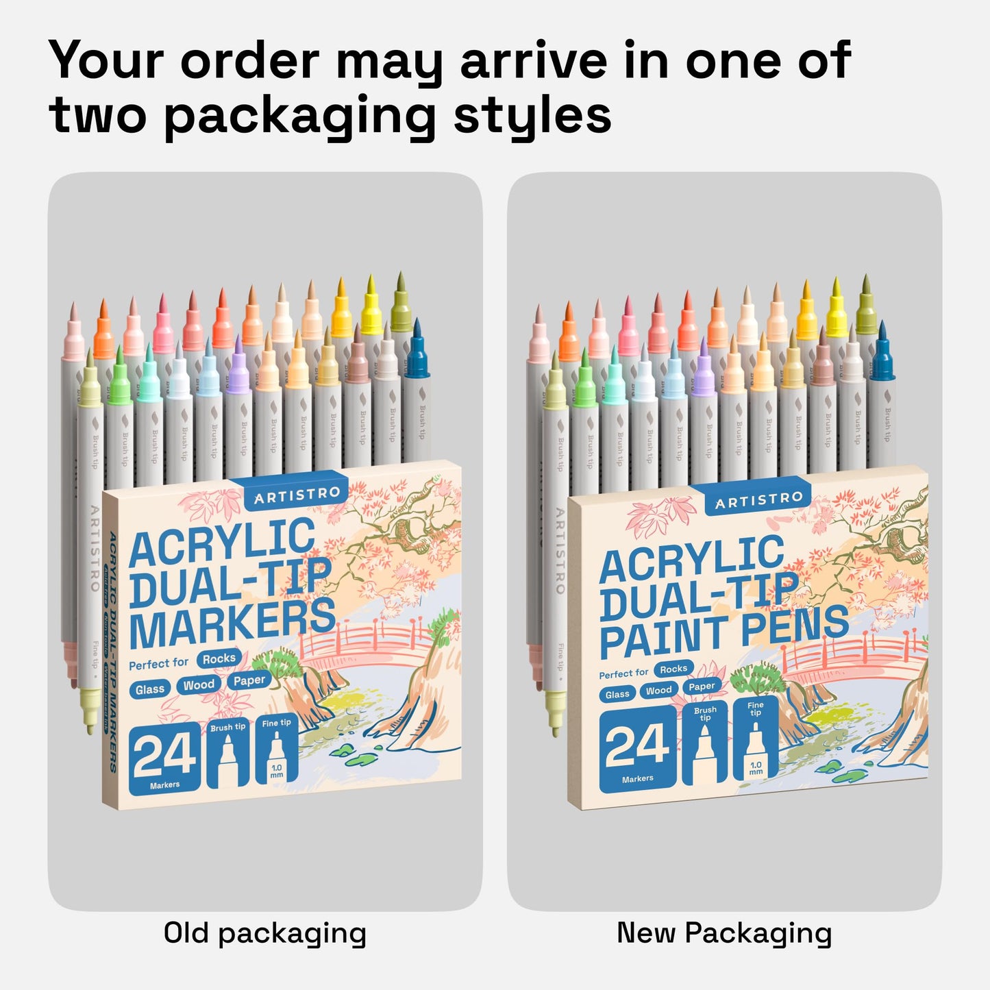 ARTISTRO 24 Pastel Acrylic Paint Markers - Paint Pens for Drawing, Brush + Fine Tips - For Fabric, Rock, Glass, Wood, DIY - Art & Craft Supplies for Adults, Teens, Kids - Teacher Appreciation Gift