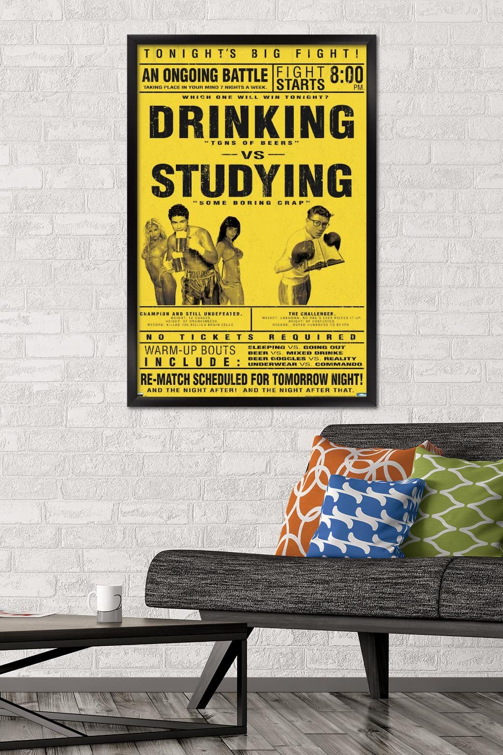 Trends International Drinking Versus Studying Wall Poster, 22.375" x 34", Black Framed Version