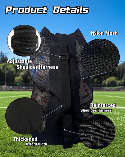 VIPOKO 1/2pcs Soccer Ball Bag,Adjustable Shoulder Strap Extra Large and 1pcs Drawstring Mesh Ball Bag,Heavy Duty Soccer Ball Bags for Coaches,Mesh Equipment Bag for Basketball,Football, Volleyball