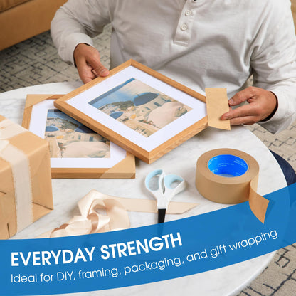 Spartan Industrial - 2" X 60 yd Kraft Paper Tape with Rubber Adhesive - 6 Rolls of Brown Box Tape for Shipping and Moving - 7 Mil
